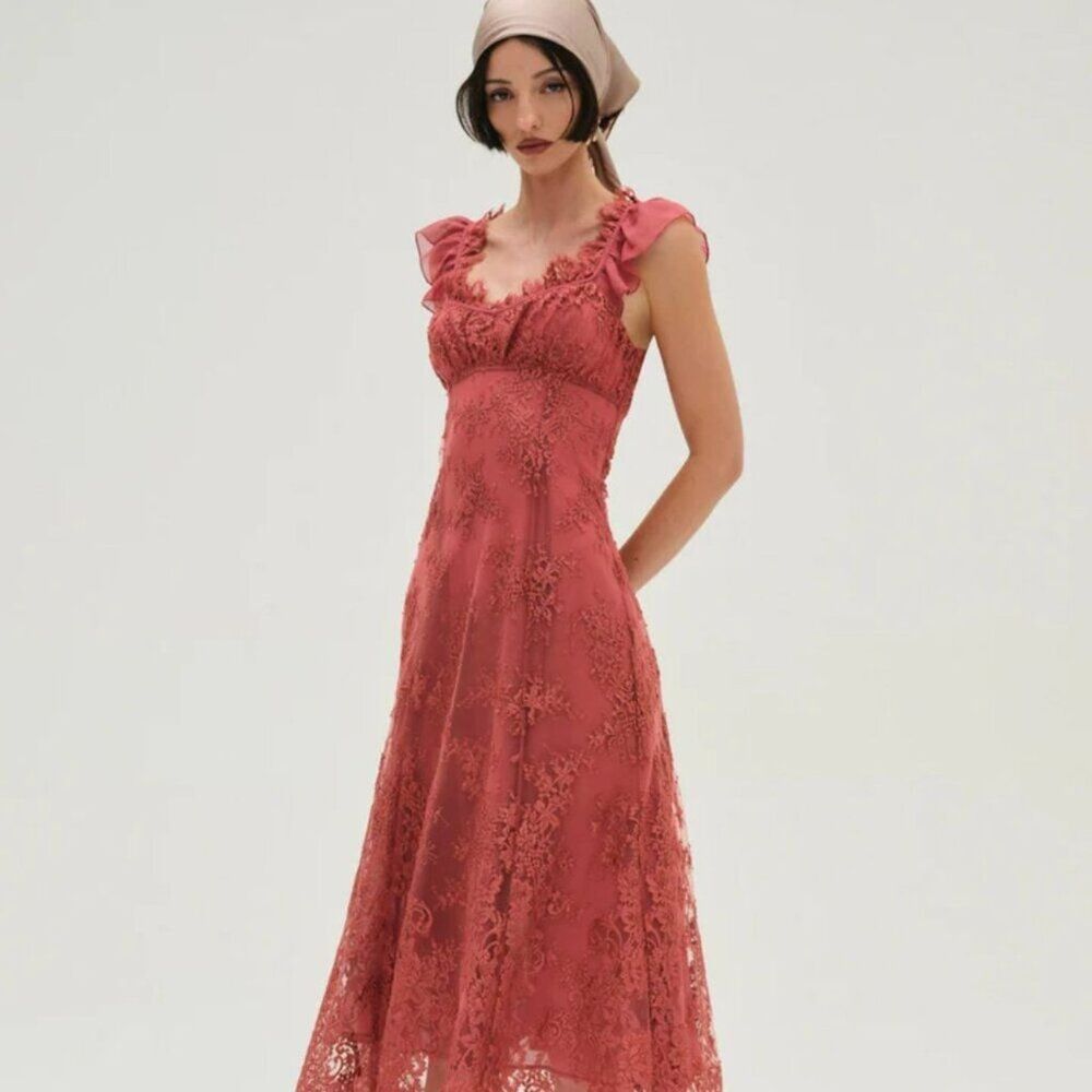 FOR LOVE & LEMONS Holiday Lace Midi Dress In Pink (size XS) NWT
